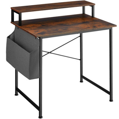 Desk with shelf and fabric bag - Industrial wood dark, rustic