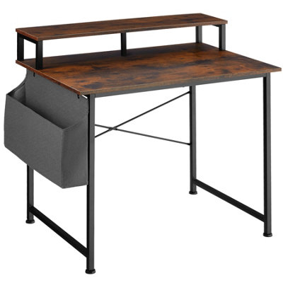 Desk with shelf and fabric bag - Industrial wood dark, rustic