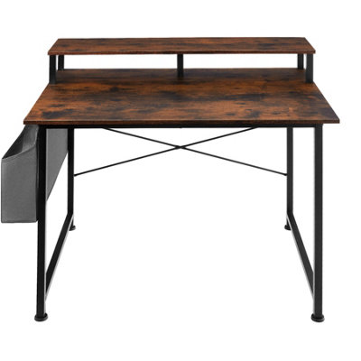 Desk with shelf and fabric bag - Industrial wood dark, rustic