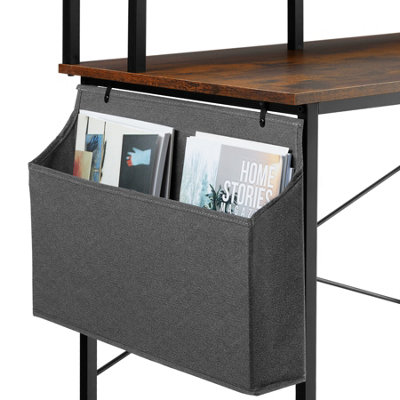 Desk with shelf and fabric bag - Industrial wood dark, rustic