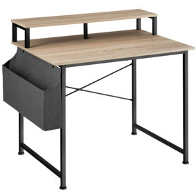 Desk with shelf and fabric bag - industrial wood light, oak Sonoma