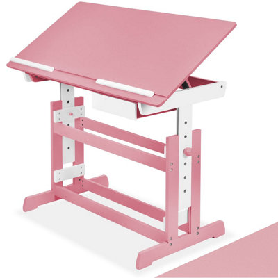 Desk - wooden, tiltable tabletop, 7 step height adjustable, with drawer ...