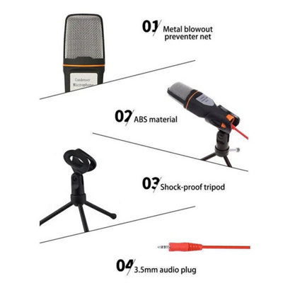 Desktop Condenser Microphone 3.5mm Jack Stand Recording Mic with Tripod ...