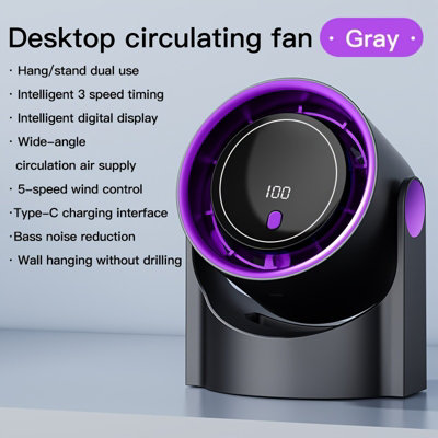 Desktop Fan with Digital Display High-Speed Turbine, 5-Speed Adjustable ...