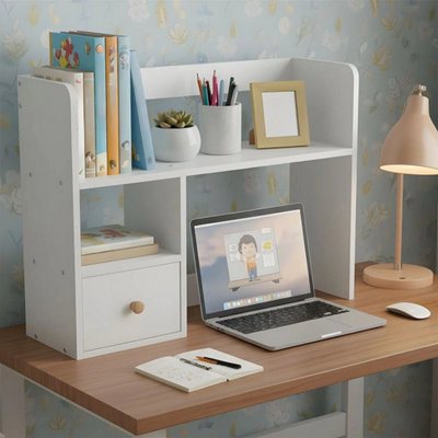 Desktop Organizer Shelf with Drawer Desk Storage Rack Home Office