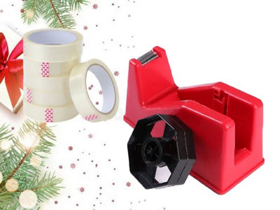 Pink Desktop Tape Dispenser – Weighted Non-Skid Base, Includes 8 Rolls Of Transparent Tape, Smooth Serrated Cutting, For Office & Home