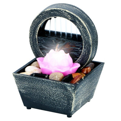 Desktop Water Feature Indoor Fountain LED Lotus Flower Polyresin Decoration DIY at B&Q