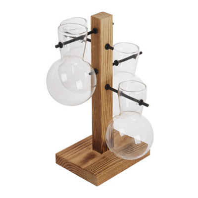 Desktop Wooden Stand Vase with 4 Bulbs glass Vase