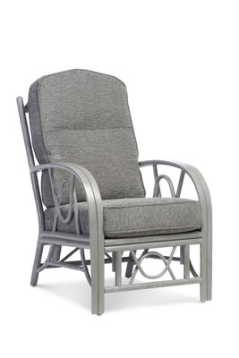 Desser Bali Grey Conservatory Chair Real Cane Rattan Indoor Armchair with UK Made Cushion in Slate Fabric - H108 x W63 x D90cm