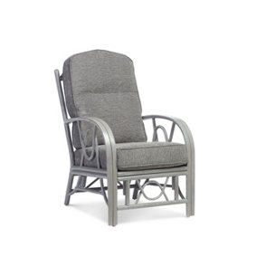 Desser Bali Grey Conservatory Chair Real Cane Rattan Indoor Armchair with UK Made Cushion in Slate Fabric - H108 x W63 x D90cm