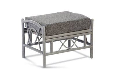 Desser Bali Grey Footstool Real Cane Rattan Cushioned Footrest in Slate Fabric - H46 x W64 x D48cm