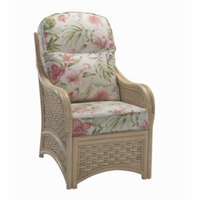 Desser Chelsea Natural Rattan Conservatory Armchair Real Cane Indoor Chair with UK Sewn Cushion in Blossom Fabric
