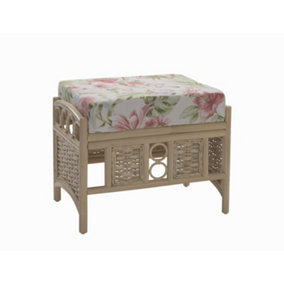 Desser Chelsea Natural Rattan Footstool Real Cane Indoor Cushioned Footrest with UK Sewn Cushion Blossom