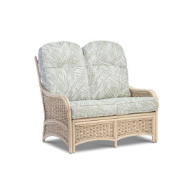 Desser Chelsea Natural Wash 2 Seater Conservatory Sofa Real Cane Rattan Indoor Settee with UK Sewn Cushion in Tropical