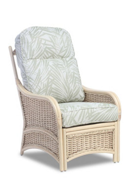 Desser Chelsea Natural Wash Rattan Conservatory Armchair Real Cane Indoor Chair with UK Sewn Cushion in Tropical Fabric