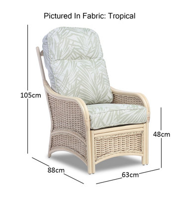 Desser Chelsea Natural Wash Rattan Conservatory Armchair Real Cane Indoor Chair with UK Sewn Cushion in Tropical Fabric