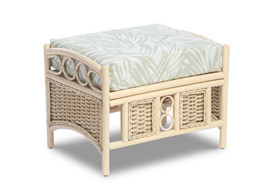 Desser Chelsea Natural Wash Rattan Footstool Real Cane Indoor Cushioned Footrest with UK Sewn Cushion Tropical