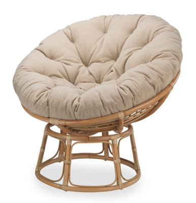 Desser Indoor Natural Rattan Papasan Chair with Cushion - Adjustable Natural Cane Wicker Seat with UK Made Cushion in Latte