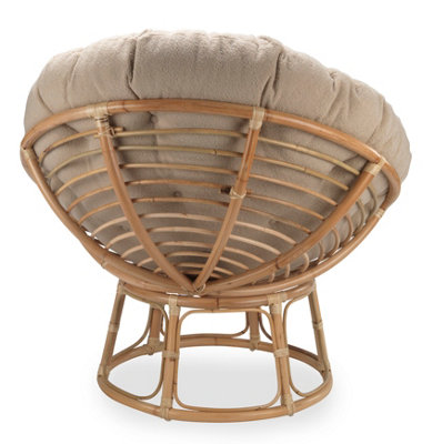 Desser Indoor Natural Rattan Papasan Chair with Cushion - Adjustable Natural Cane Wicker Seat with UK Made Cushion in Latte