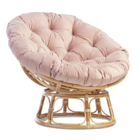 Desser Indoor Natural Rattan Papasan Chair with Cushion - Adjustable Natural Cane Wicker Seat with UK Made Cushion in Velvet Blush