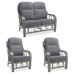 Desser Madrid Grey 2 Seater Conservatory Suite with Earth Grey Cushions - Natural Rattan