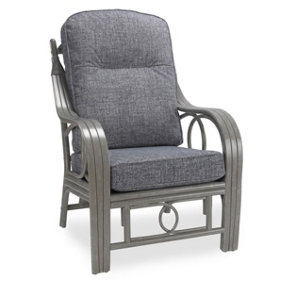 Desser Madrid Grey Conservatory Armchair Real Cane Rattan Indoor Chair with UK Sewn Cushion in Earth Grey