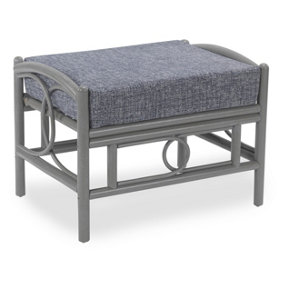 Desser Madrid Grey Footstool Real Cane Rattan Indoor Cushioned Footrest with UK Sewn Cushion Earth Grey