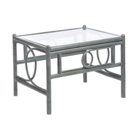 Desser Madrid Grey Natural Rattan Coffee Table with Glass Top Table Real Cane Wicker Tea Table - H48cm x W67cm x D53cm