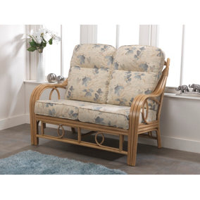 Desser Madrid Light Oak 2 Seater Conservatory Sofa Real Cane Natural Rattan Indoor Settee with UK Sewn Cushion in Oasis Fabric