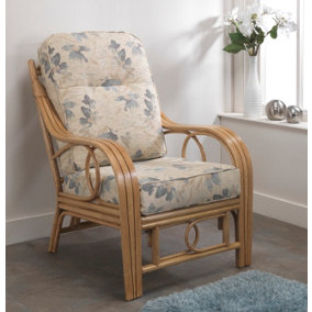 Desser Madrid Light Oak Conservatory Armchair Real Cane Rattan Indoor Chair with UK Sewn Cushion in Oasis Fabric