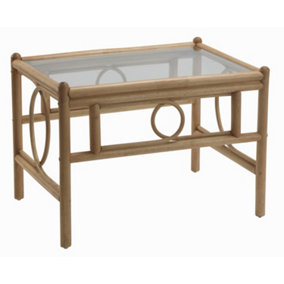 Desser Madrid Light Oak Natural Rattan Coffee Table with Glass Top Real Cane Wicker Tea Table - H46 x W73 x D52cm