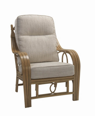 Desser Madrid Light Oak Natural Rattan Conservatory Armchair Real Cane Indoor Chair with UK Sewn Cushion in Jasper Fabric