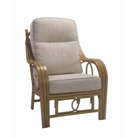 Desser Madrid Light Oak Natural Rattan Conservatory Armchair Real Cane Indoor Chair with UK Sewn Cushion in Jasper Fabric