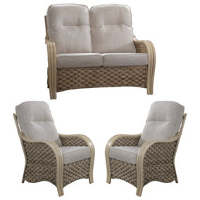 Desser Milan 2 Seater Conservatory Suite with Jasper Cream Cushions - Natural Rattan