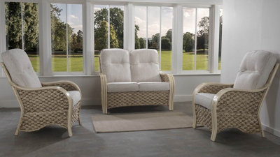 Desser Milan 2 Seater Conservatory Suite with Jasper Cream Cushions - Natural Rattan
