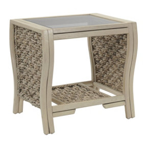 Desser Milan Lamp Table with Glass Top - Natural Rattan