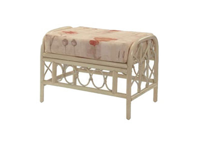 Desser Morley Natural Rattan Footstool Real Cane Indoor Cushioned Footrest with UK Sewn Cushion in Monet Fabric