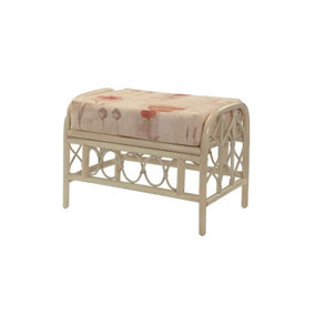 Desser Morley Natural Rattan Footstool Real Cane Indoor Cushioned Footrest with UK Sewn Cushion in Monet Fabric