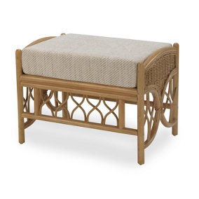 Desser Oslo Light Oak Natural Rattan Footstool Real Cane Indoor Cushioned Footrest with UK Sewn Cushion in Jasper Fabric
