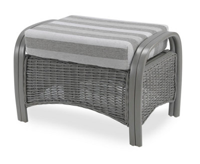 Desser Turin Grey Rattan Footstool Real Cane Natural Rattan Indoor