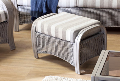 Desser Turin Grey Rattan Footstool Real Cane Natural Rattan Indoor ...