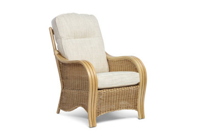 Desser Turin Light Oak Natural Rattan Conservatory Armchair Real Cane Indoor Wicker Chair w/ UK Sewn Cushion in Jasper Fabric