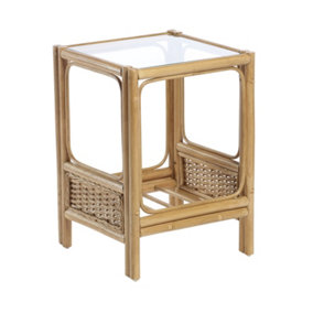 Desser Vale Light Oak Lamp Table with Glass Top - Natural Rattan