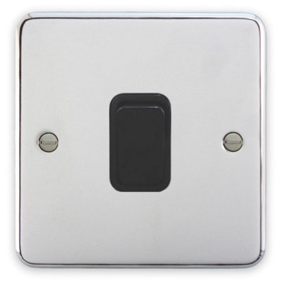 Deta 1903CHB Light Switch 1 Gang 2 Way 10 Amp Polished Chrome / Black Insert