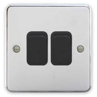 Deta 1904CHB Light Switch 2 Gang 2 Way 10 Amp Polished Chrome / Black Insert