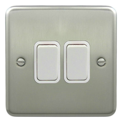 Deta 1904SCW Light Switch 10 Amp 2 Gang 2 Way 10 Amp Satin Chrome / White Insert