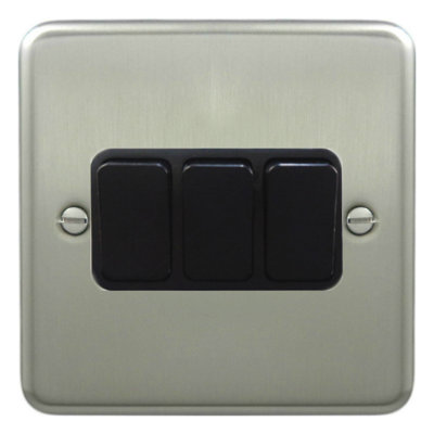 Deta 1905SCB Light Switch 3 Gang 2 Way Satin Chrome / Black Inserts