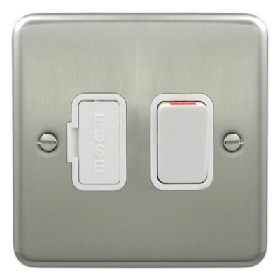 Deta 1913SCW Switched Fused Spur Connection Unit 13 Amp Satin Chrome / White Inserts
