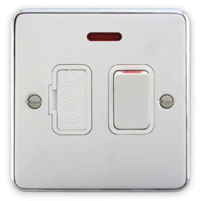 Deta 1914CHW Switched Fused Spur Connection Unit 13A with Neon (Polished Chrome / White Insert)