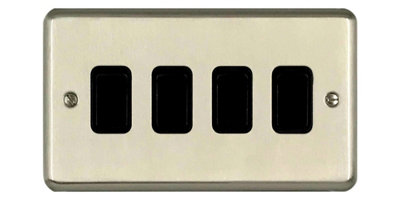 Deta 1920SCB Light Switch 4 Gang 2 Way 10 Amp Satin Chrome / Black Insert